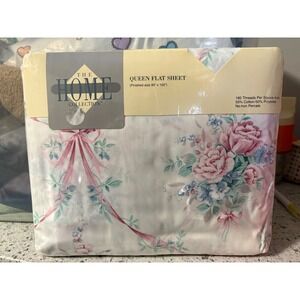 New Deadstock Bows The‎ Home Collection Queen Flat Sheet Floral Roses Bows pink